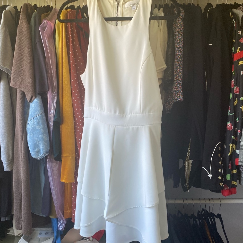 White racer back dress, polyester, zip back